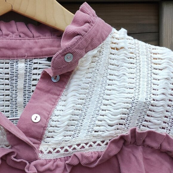 ZARA BASIC CORDUROY CROCHET TRIM BOXY CUT TOP Women's Small BLOUSE - Picture 6 of 6